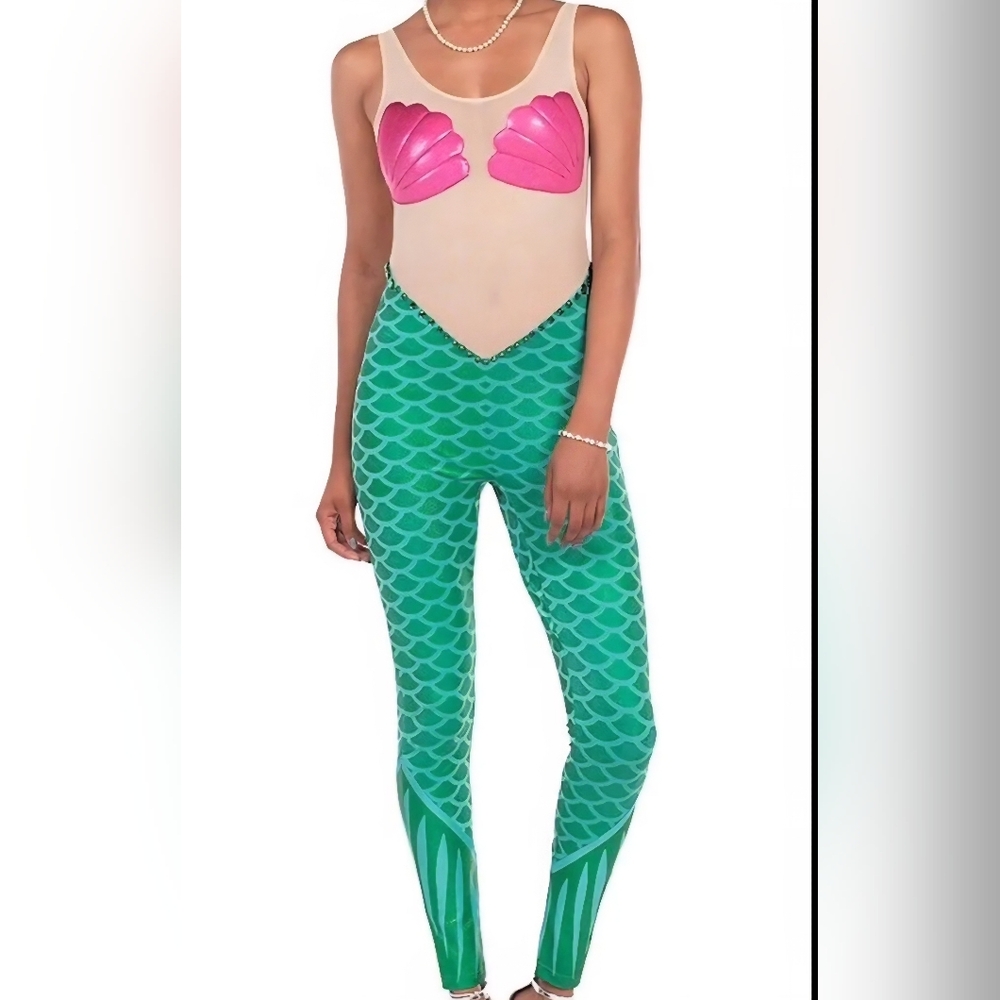 Tipsy Elves Mermaid Jumpsuit in Pink and Green XL
